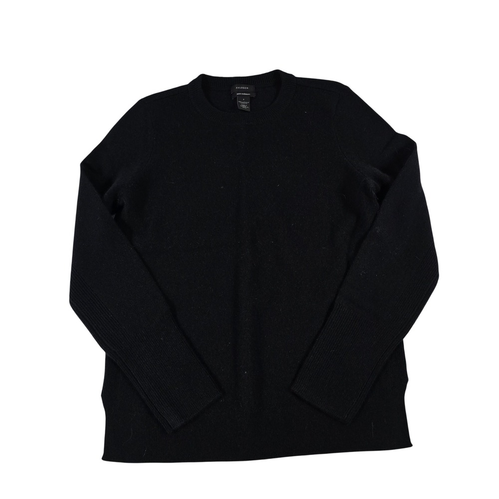 Halogen Womens 100% Cashmere Crew Neck Sweater Black Long Sleeve Size S Small‎